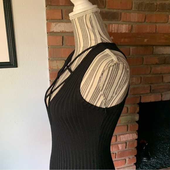 NWT LNA Lace-Up V-Neck Ribbed Black Sleeveless Dress Sz XS - Picture 7 of 9